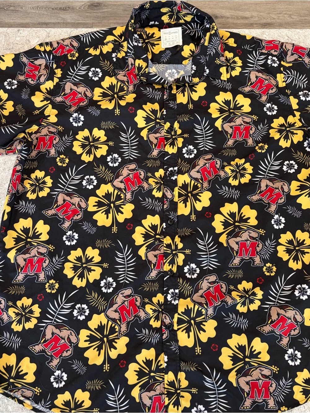 University of Maryland Route One Apparel Black & Yellow Floral Hawaiian Shirt-XX